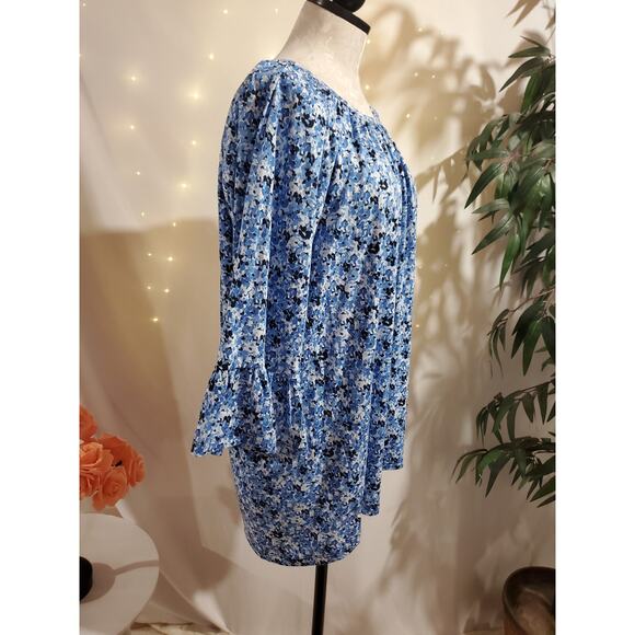 Michael Michael Kors Floral 3/4 Bell Sleeve Peasant Top Plus Size 1X Career Blue - Picture 5 of 11